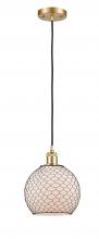 Innovations Lighting 516-1P-SG-G121-8CBK - Farmhouse Chicken Wire - 1 Light - 8 inch - Satin Gold - Cord hung - Mini Pendant