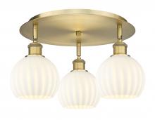  516-3C-BB-G1217-6WV - White Venetian - 3 Light - 18 inch - Brushed Brass - Flush Mount