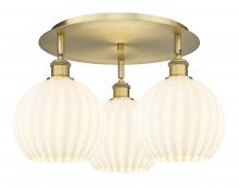  516-3C-BB-G1217-8WV - White Venetian - 3 Light - 20 inch - Brushed Brass - Flush Mount