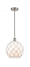 Innovations Lighting 616-1P-SN-G121-10RW-LED - Farmhouse Rope - 1 Light - 10 inch - Brushed Satin Nickel - Cord hung - Mini Pendant