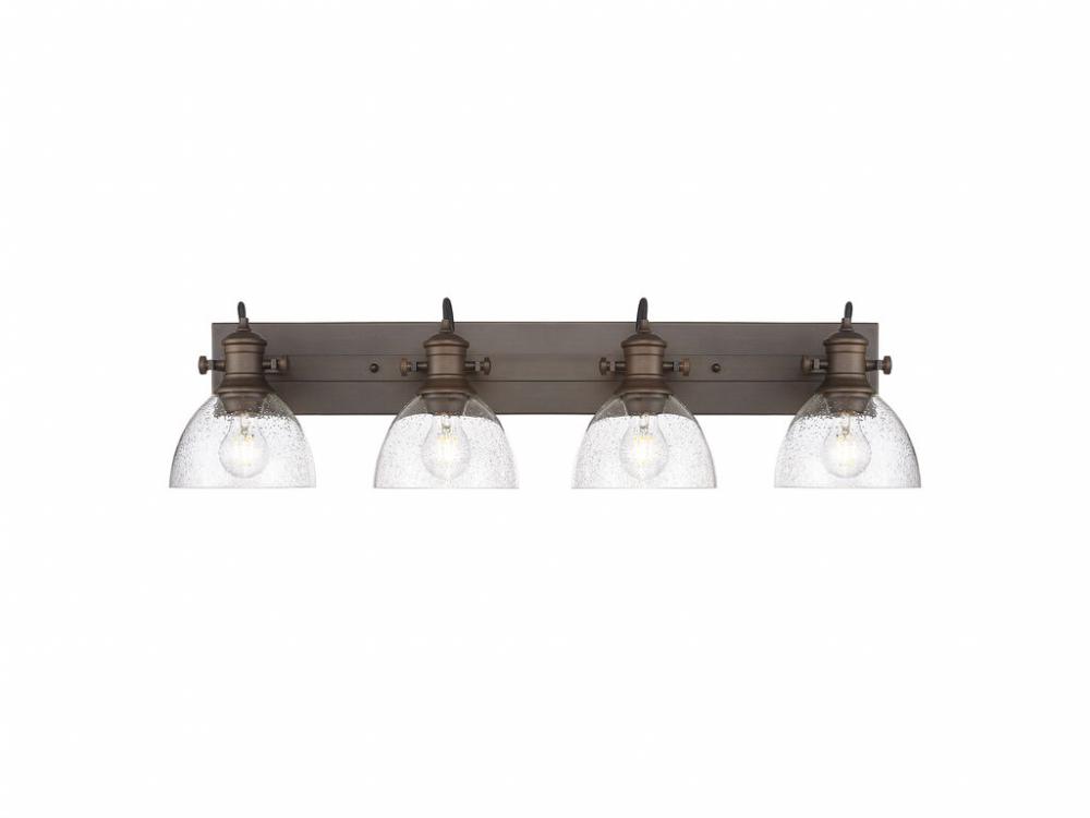 Hines 4-Light Vanity Light in Rubbed Bronze with Seeded Glass