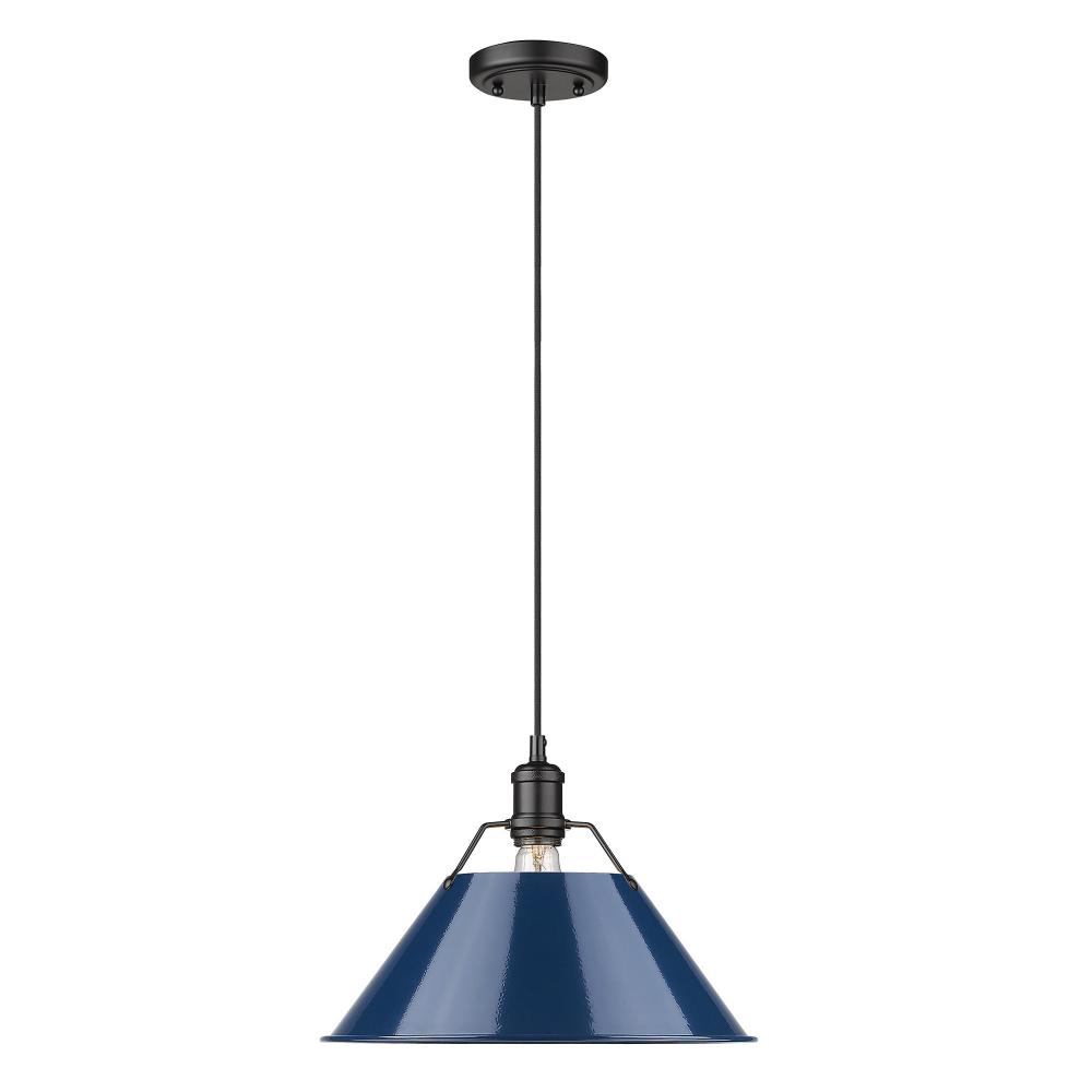 Orwell BLK Large Pendant - 14&#34; in Matte Black with Matte Navy shade