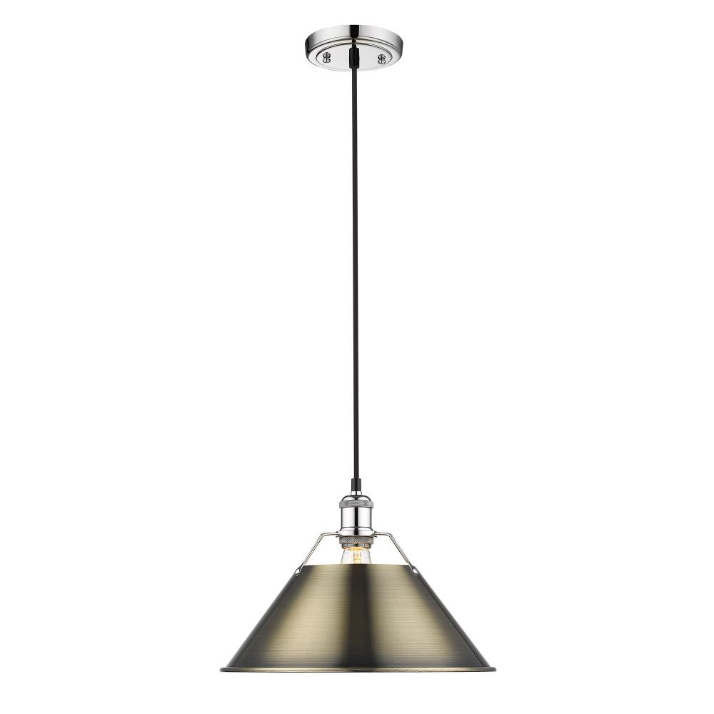 Orwell CH Large Pendant - 14&#34; in Chrome with Aged Brass shade