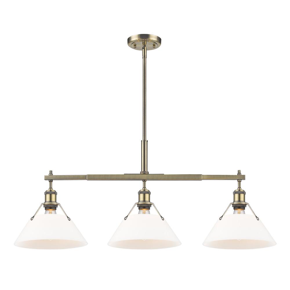 Orwell AB 3 Light Linear Pendant in Aged Brass with Opal Glass