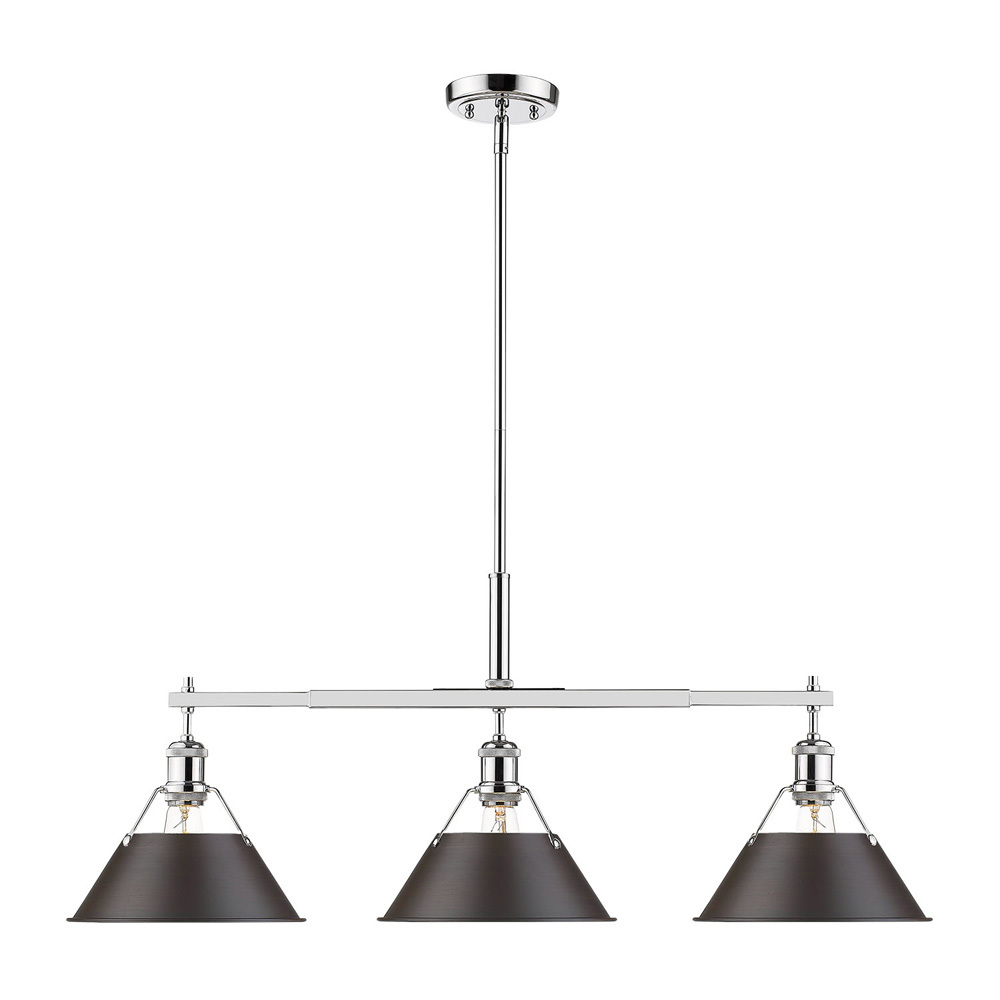 Orwell CH 3 Light Linear Pendant in Chrome with Rubbed Bronze shades