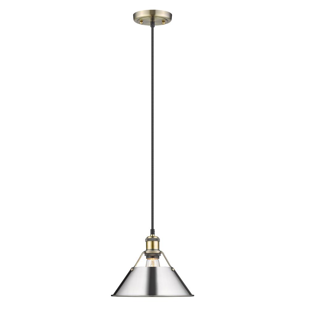 Orwell AB Medium Pendant - 10&#34; in Aged Brass with Chrome shade