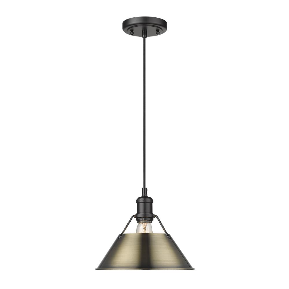 Orwell BLK Medium Pendant - 10&#34; in Matte Black with Aged Brass shade