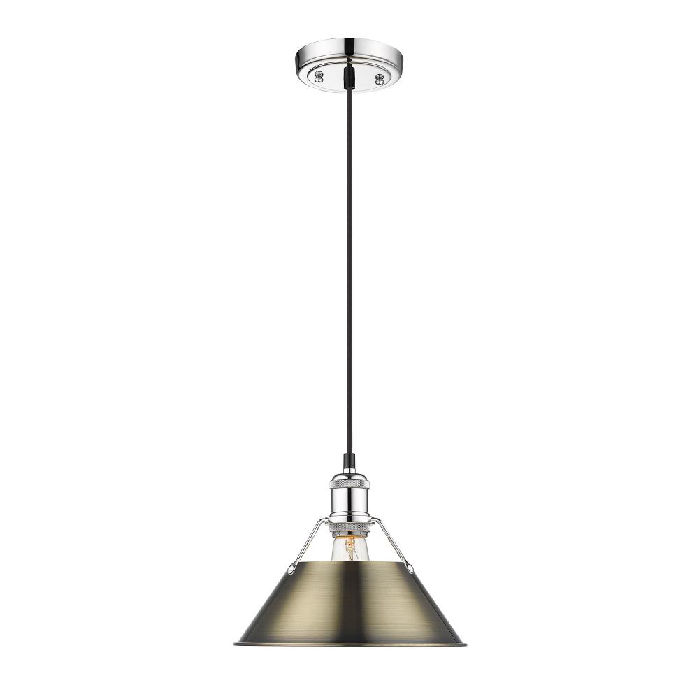 Orwell CH Medium Pendant - 10&#34; in Chrome with Aged Brass shade