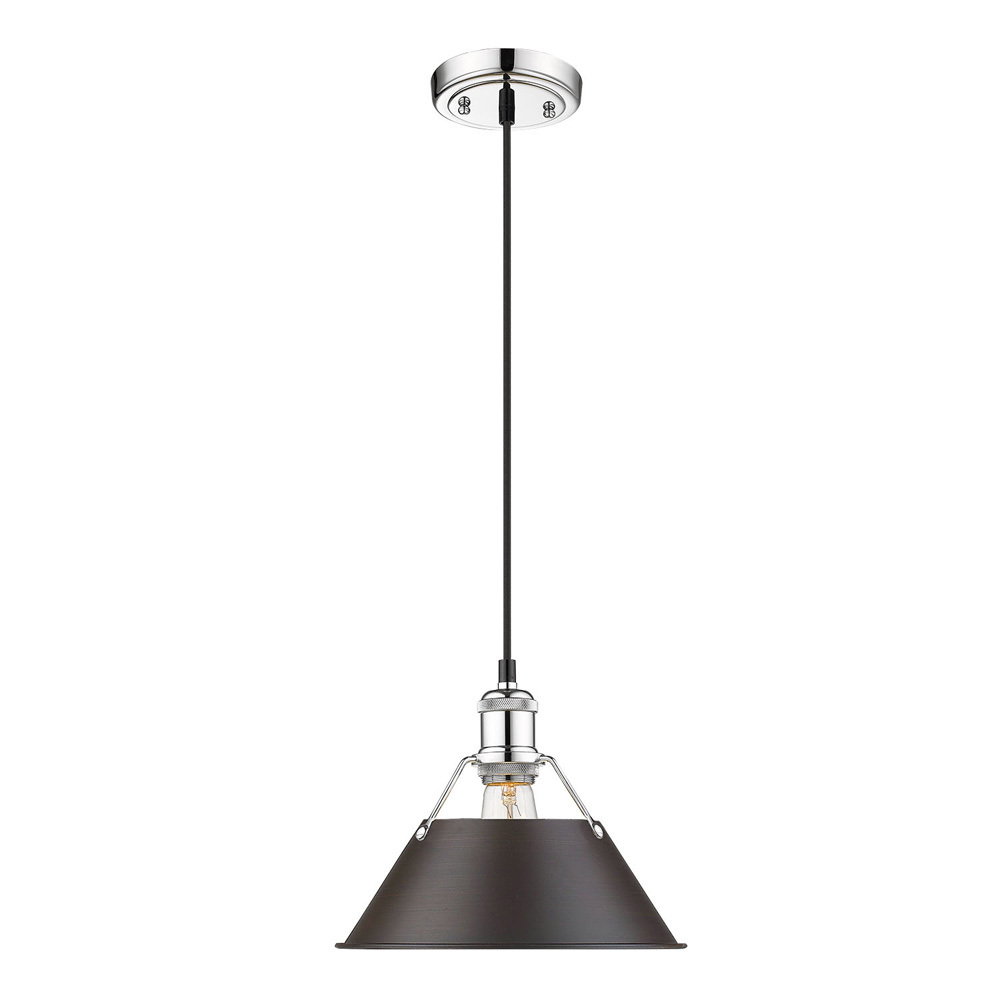 Orwell CH Medium Pendant - 10&#34; in Chrome with Rubbed Bronze shade