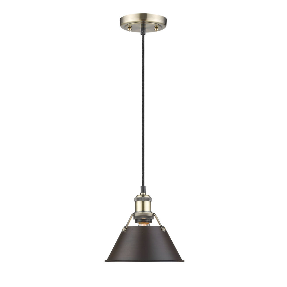 Orwell AB Small Pendant - 7&#34; in Aged Brass with Rubbed Bronze shade