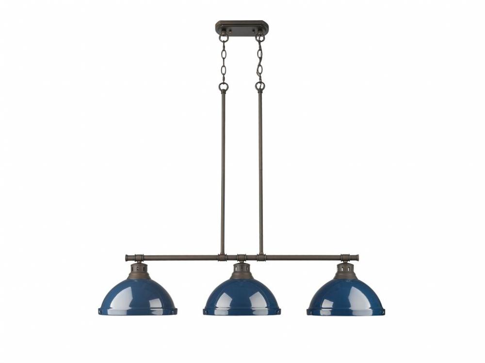 Duncan 3-Light Linear Pendant in Rubbed Bronze with Matte Navy