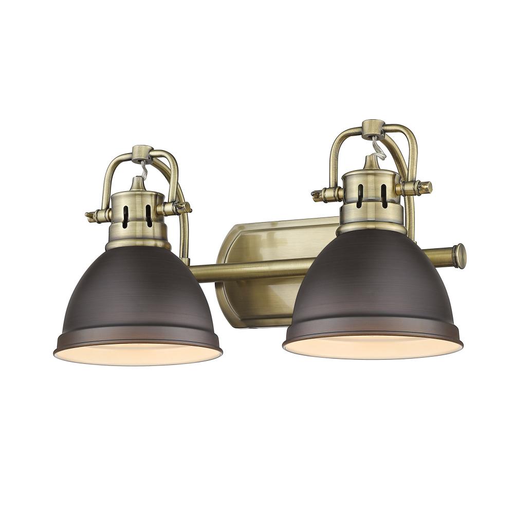 Duncan 2 Light Bath Vanity in Aged Brass with Rubbed Bronze Shades