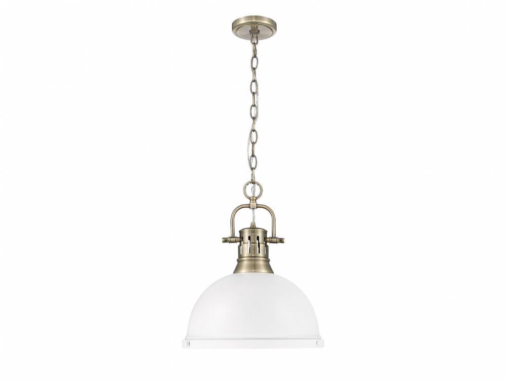 Duncan 1-Light Pendant with Chain in Aged Brass with Matte White