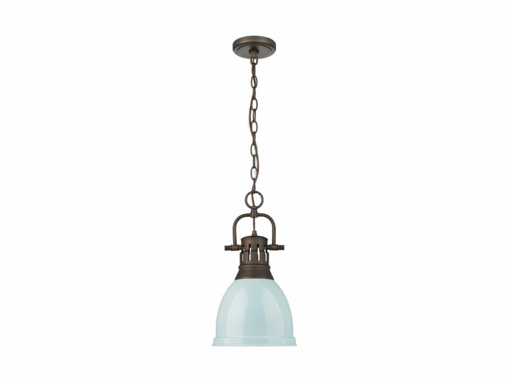 Duncan Small Pendant with Chain in Rubbed Bronze with Seafoam