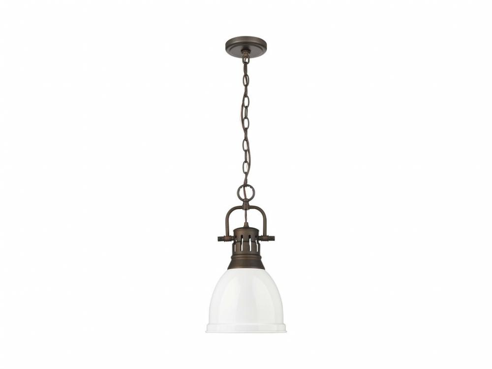 Duncan Small Pendant with Chain in Rubbed Bronze with White