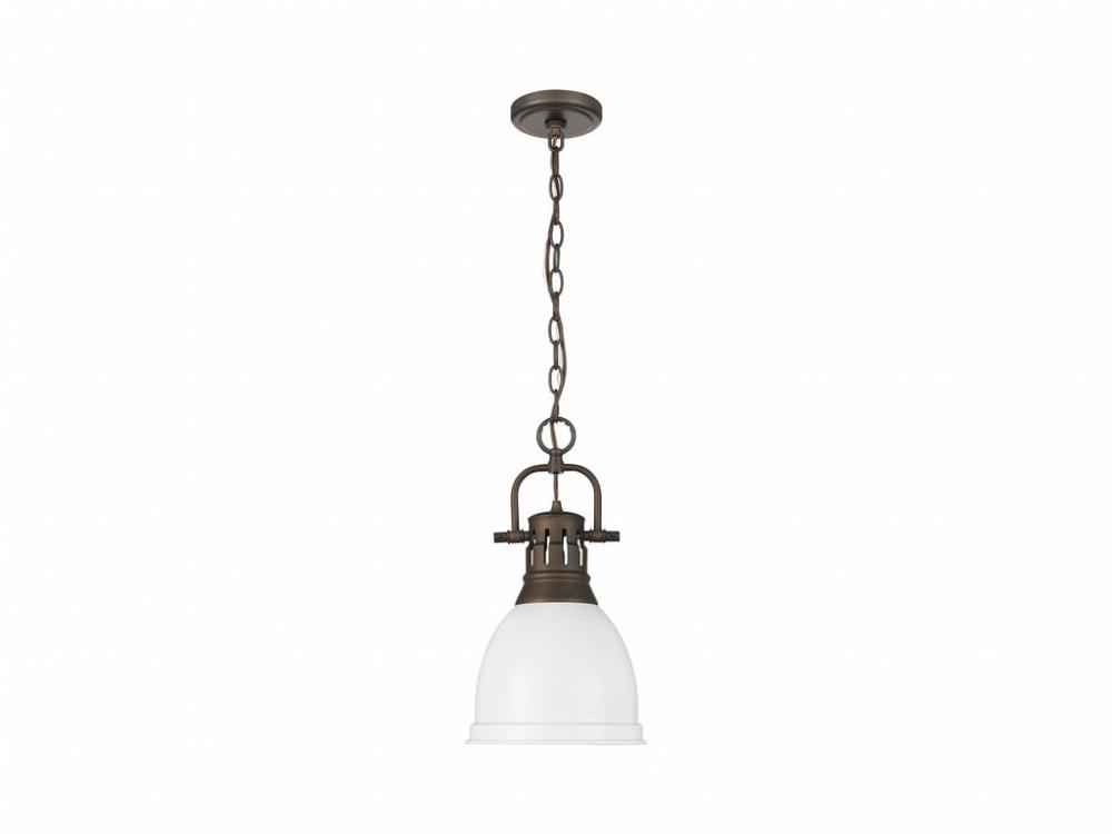 Duncan Small Pendant with Chain in Rubbed Bronze with Matte White