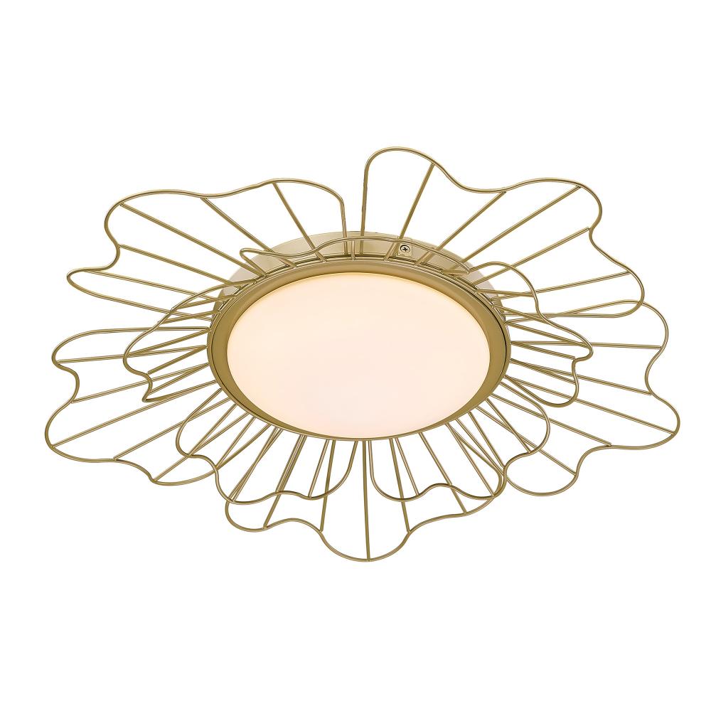 Yasmin LOG Flush Mount - 24&#34; in Olympic Gold with Opal Glass Shade