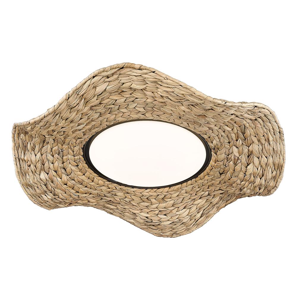 Macy Flush Mount - 21&#34; in Matte Black with Woven Sweet Grass Shade