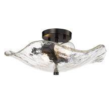 Golden 1140-SF BLK-HWG - Samara 2 Light Semi-Flush in Matte Black with Hammered Water Glass Shade