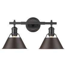 Golden 3306-BA2 BLK-RBZ - Orwell BLK 2 Light Bath Vanity in Matte Black with Rubbed Bronze shades