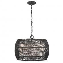 Golden 6805-4 BLK-MBR - Everly 4 Light Pendant in Matte Black with Modern Black Rattan Shade