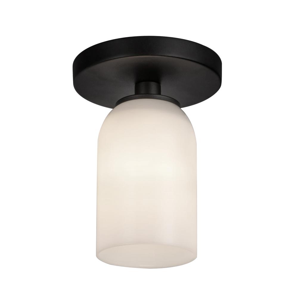 Nola 4-in Black/Glossy Opal Glass 1 Light Semi-Flush