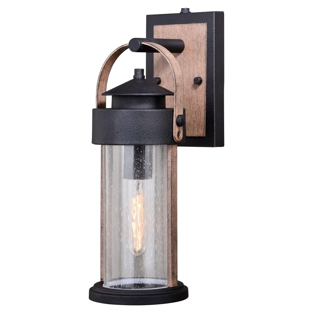 Cumberland 6-in Outdoor Wall Light Textured Dark Bronze and Burnished Oak