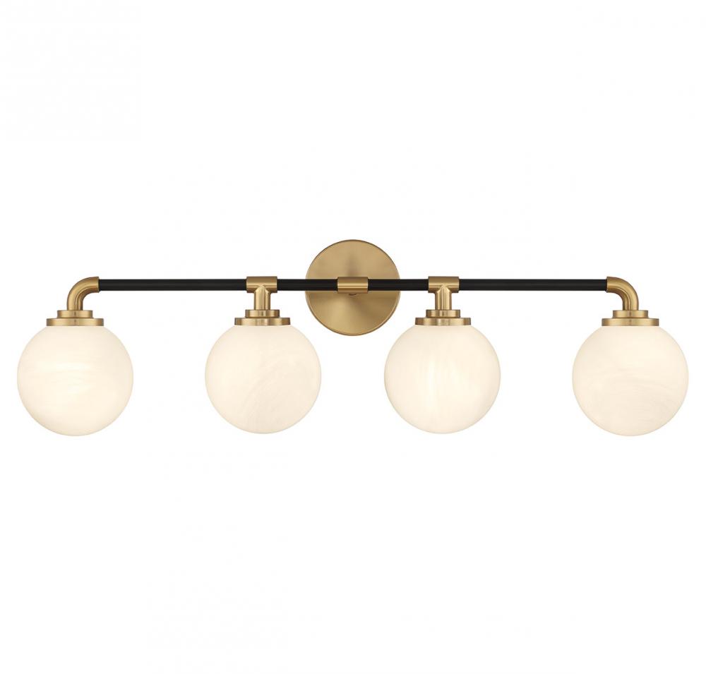 Dresden 4-Light Bathroom Vanity Light in Matte Black with Warm Brass Accents