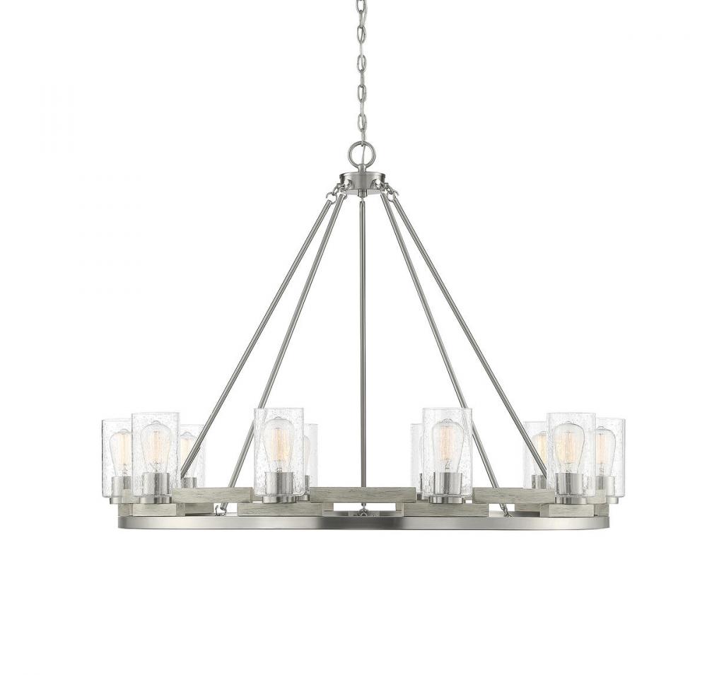 Lynwood 10-Light Chandelier in Satin Nickel with Greywood