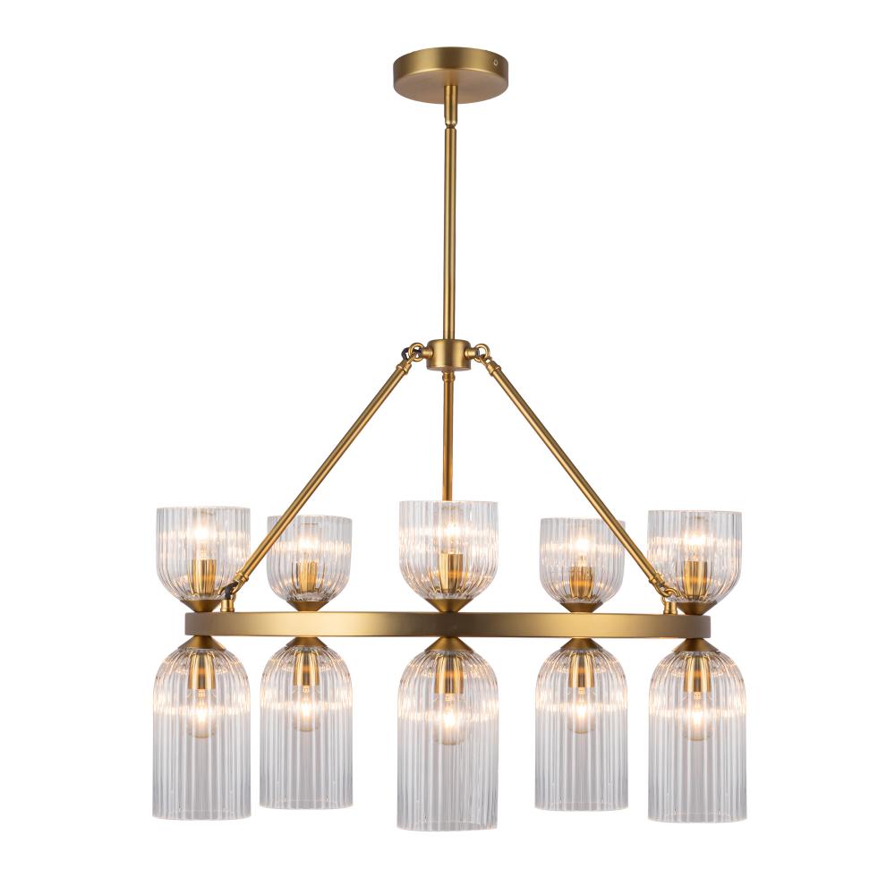 Nelly 26-in Brushed Gold/Clear Ribbed Glass Socket Chandelier