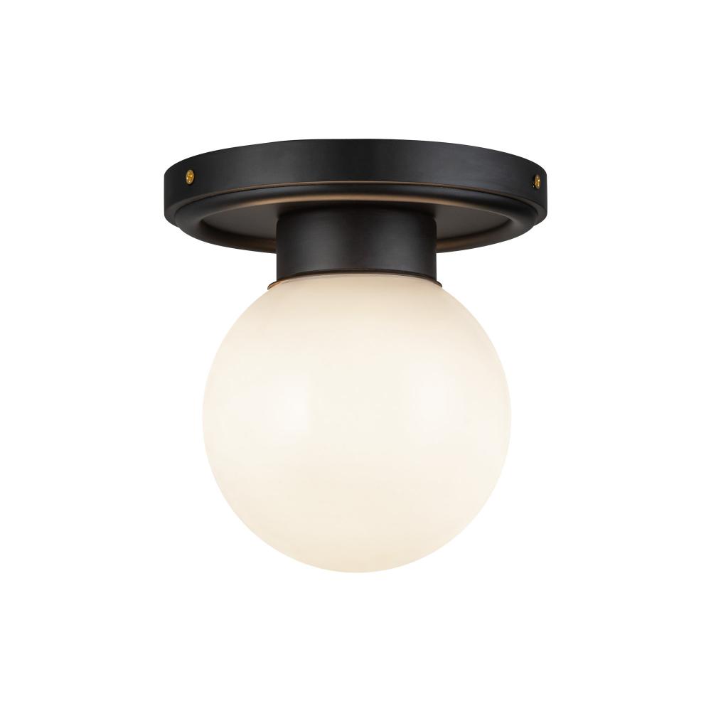 Fiore 6-in Matte Black/Glossy Opal Glass 1 Light Semi-Flush