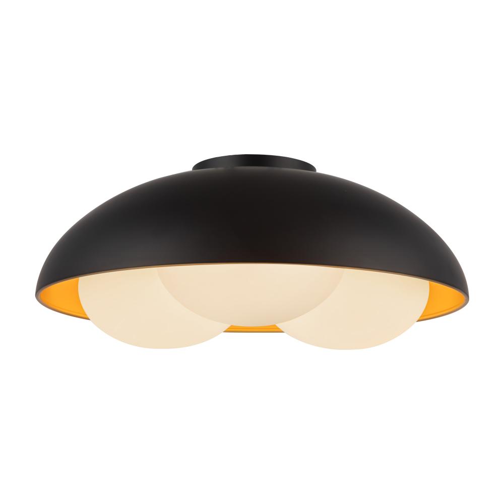 Robyn 16-in Matte Black/Opal Glass Socket Flush Mount