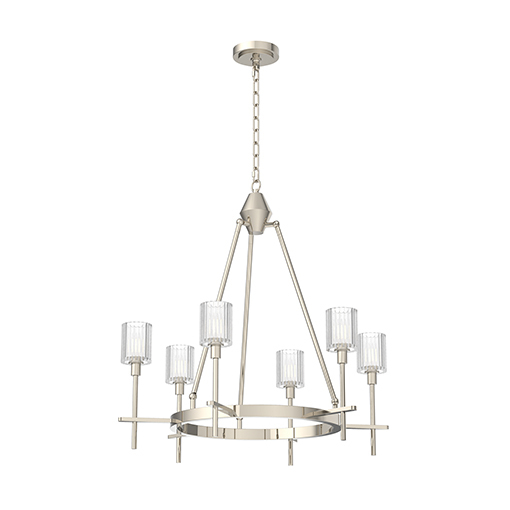 SALITA 6 LIGHT CHANDELIER POLISHED NICKEL RIBBED CRYSTAL