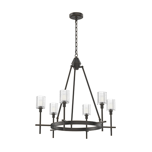 SALITA 6 LIGHT CHANDELIER URBAN BRONZE RIBBED CRYSTAL