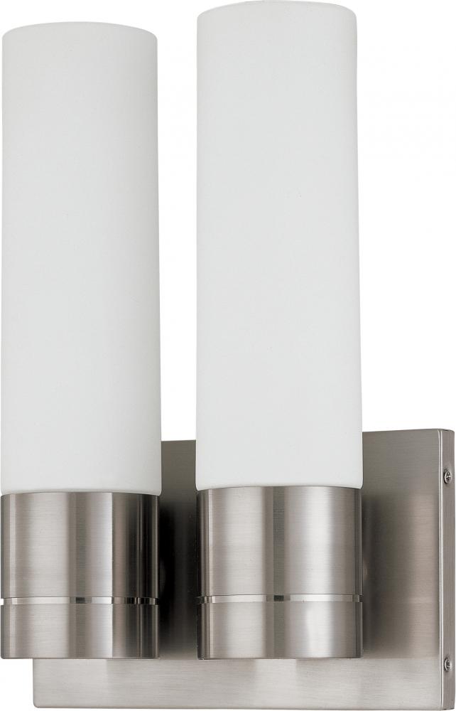 Link - 2 Light (Twin)Wall Sconce with White Glass - Brushed Nickel Finish