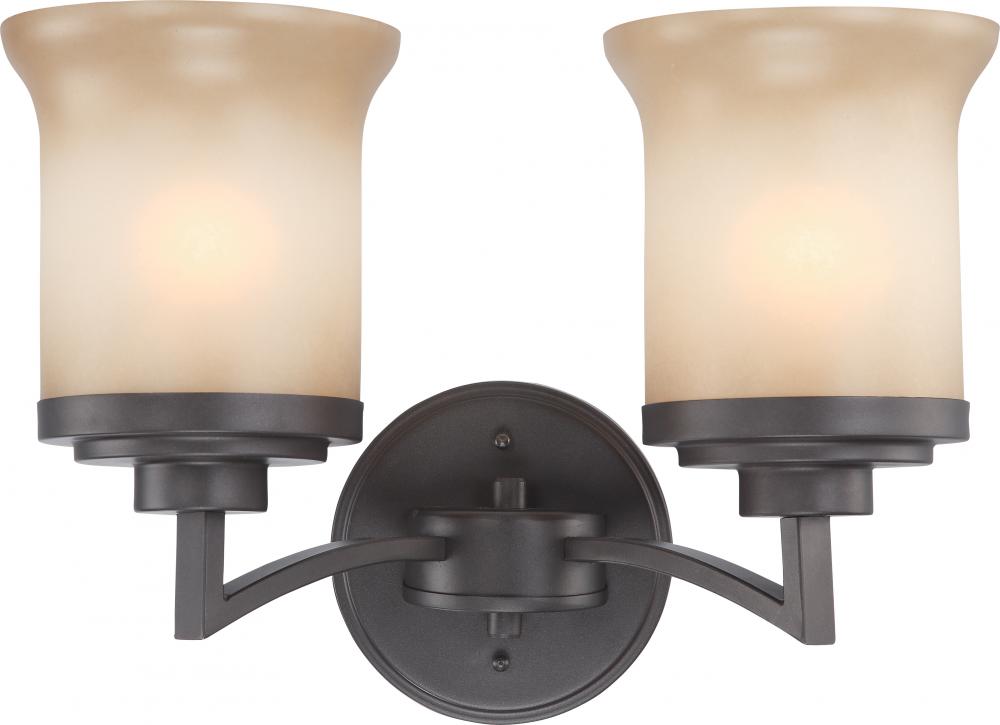 2-Light Vanity Light Fixture in Dark Chocolate Bronze Finish with Saffron Glass