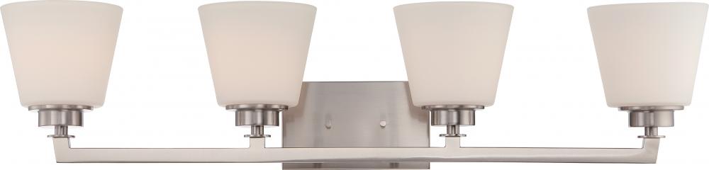 Mobili - 4 Light Vanity with Satin White Glass - Brushed Nickel Finish