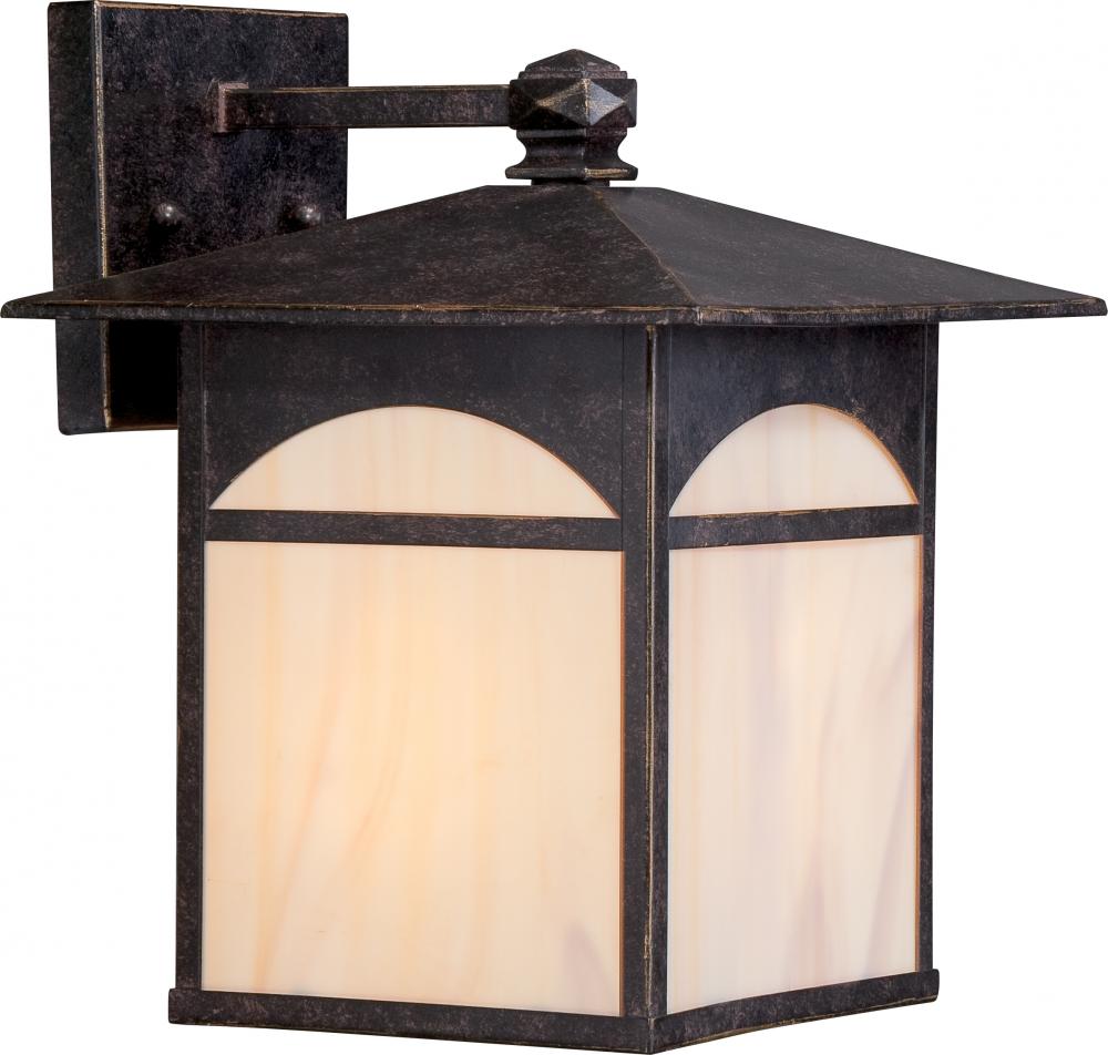 1-Light 9&#34; Wall Mounted Outdoor Fixture in Umber Bronze Finish and Honey Stained Glass