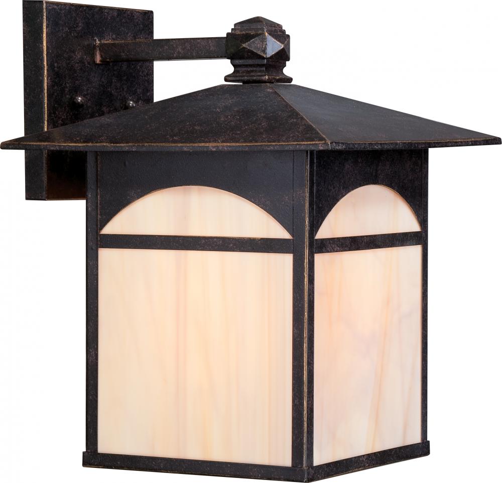 1-Light 11&#34; Wall Mounted Outdoor Fixture in Umber Bronze Finish and Honey Stained Glass