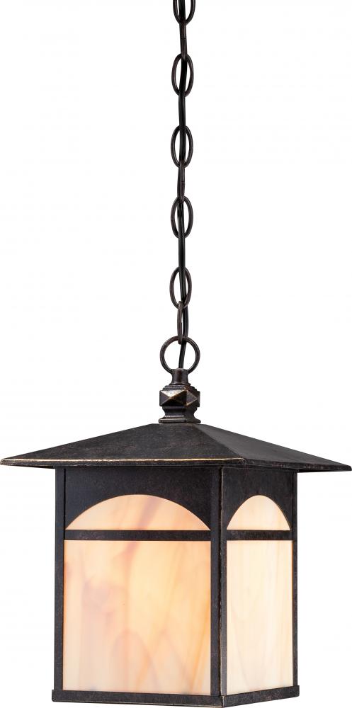 1-Light 9&#34; Hanging Outdoor Fixture in Umber Bronze Finish and Honey Stained Glass