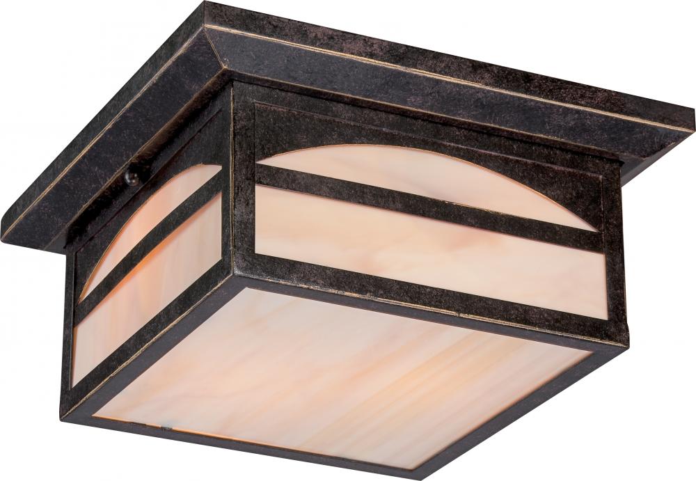 2-Light 11.25&#34; Flush Mounted Outdoor Fixture in Umber Bronze Finish and Honey Stained Glass