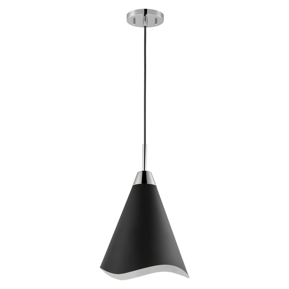 Tango; 1 Light; Medium Pendant; Matte Black with Polished Nickel