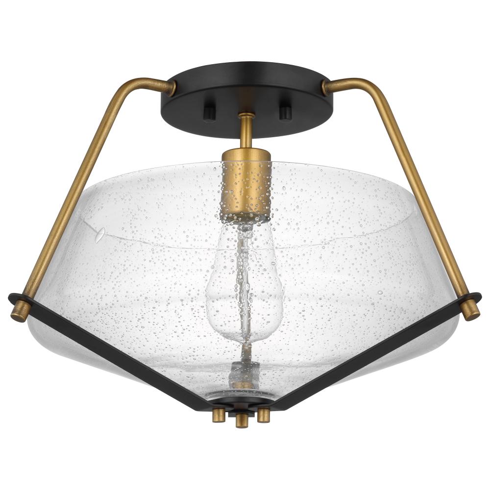 Starlight; 1 Light Semi Flush Mount; Medium Base; 60 Watt; Matte Black Finish; Clear Seeded Glass