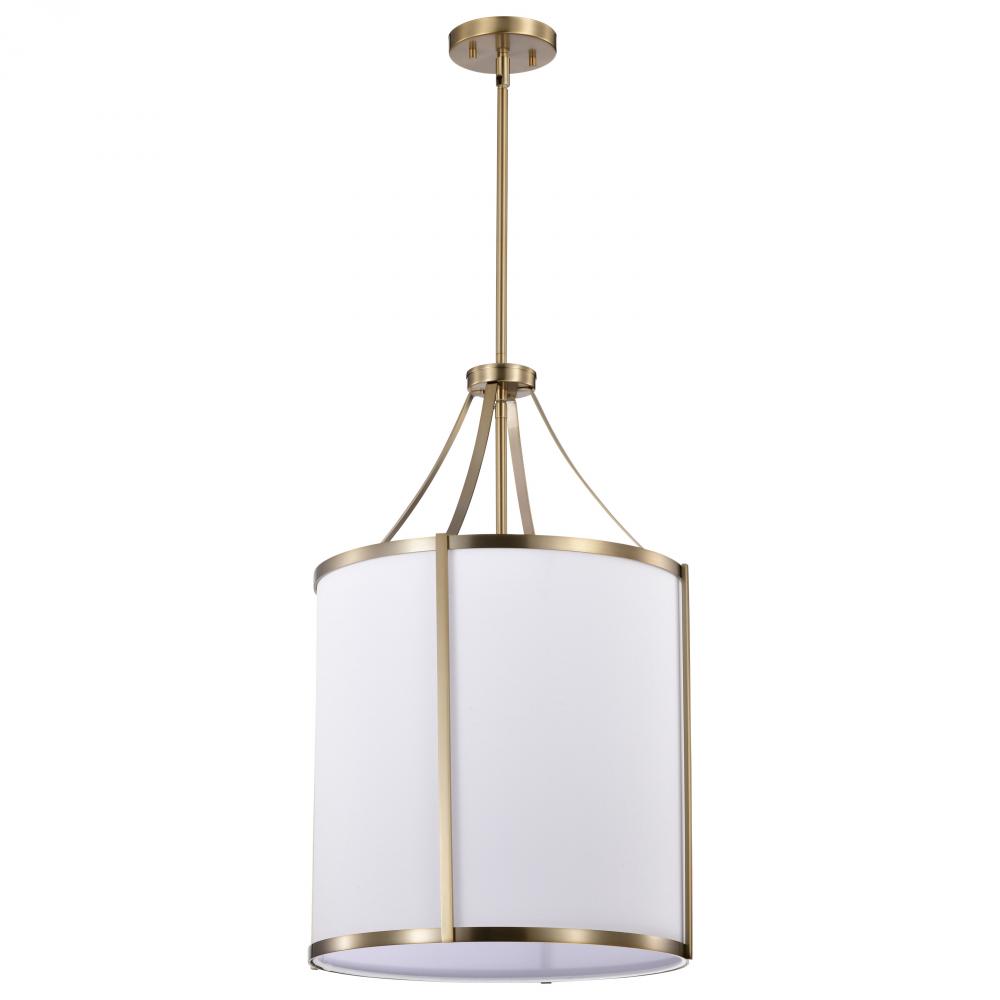 Easton 3 Light Pendant; Burnished Brass Finish; White Linen Shade