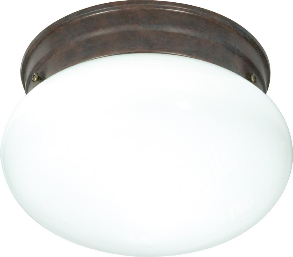 1 Light - 8&#34; Flush with White Glass - Old Bronze Finish