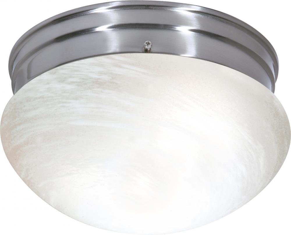 2 Light - 10&#34; Flush with Alabaster Glass - Brushed Nickel Finish