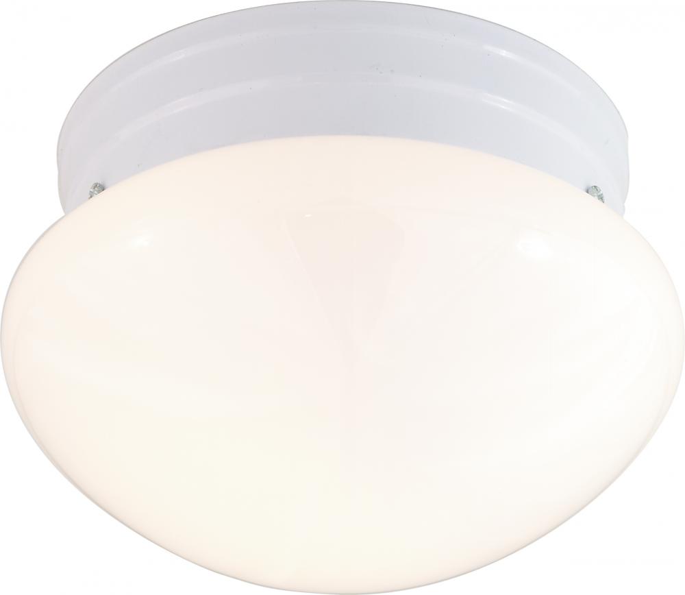 1 Light - 8&#34; Flush with White Glass - White Finish