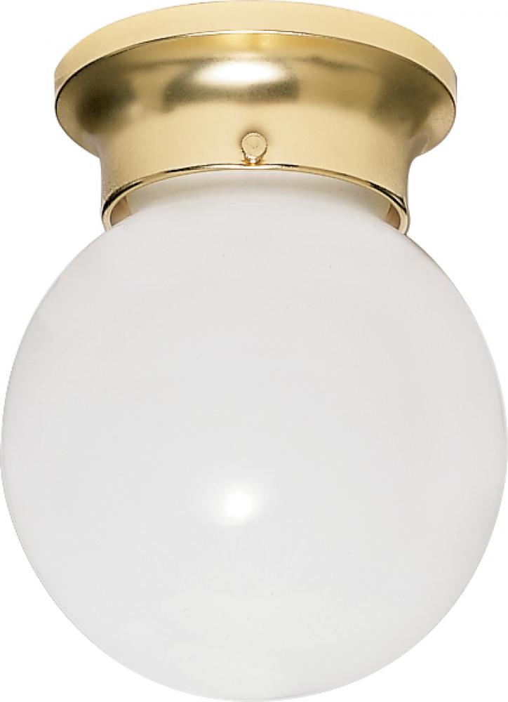 1 Light - 8&#34; Flush with White Glass - Polished Brass Finish