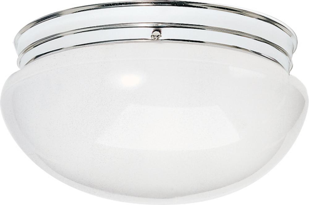 2 Light - 12&#34; Flush with White Glass - Polished Brass Finish