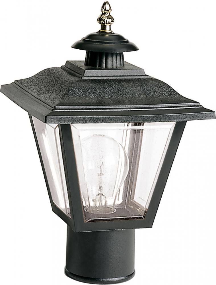 1 Light - 13&#39;&#39; Coach Post Top Lantern with Finial; Beveled Acrylic Panels; Black Finish